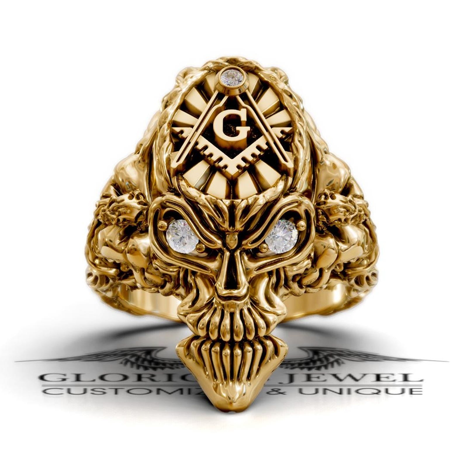 Master Mason Blue Lodge Ring - Skull Shape Various Colors & Materials - Bricks Masons
