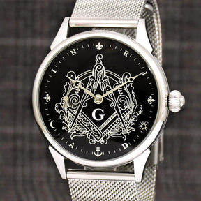 Master Mason Blue Lodge Wristwatch - Hidden Symbols Bracelet - Bricks Masons