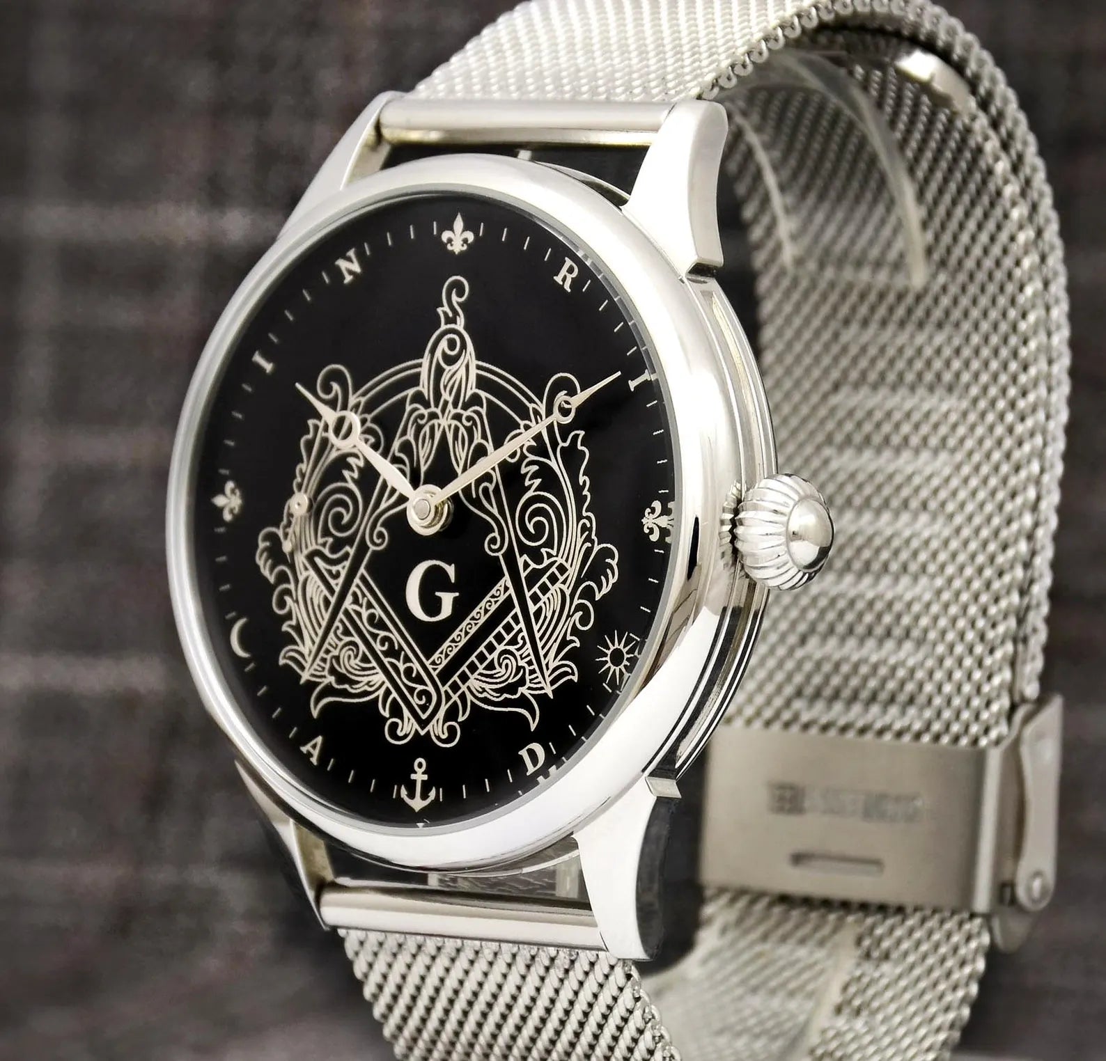 Master Mason Blue Lodge Wristwatch - Hidden Symbols Bracelet - Bricks Masons
