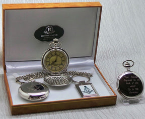 Master Mason Blue Lodge Pocket Watch - With Keyring Gift Set Case & Certificate Custom Engraved - Bricks Masons