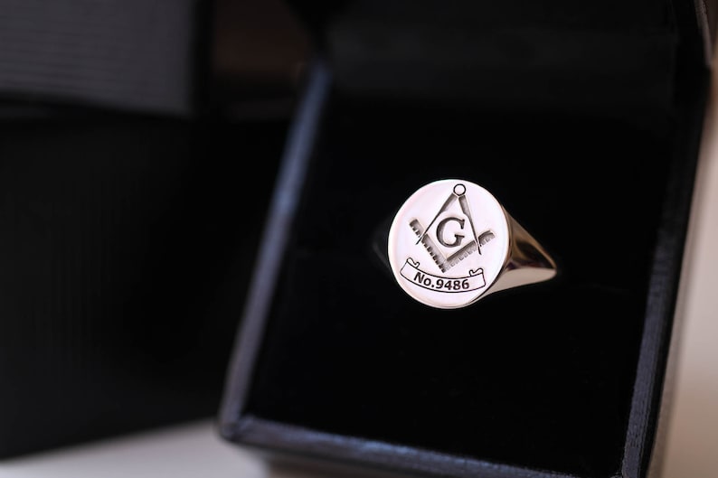 Master Mason Blue Lodge Ring - Custom Lodge Number 925 Sterling Silver - Bricks Masons