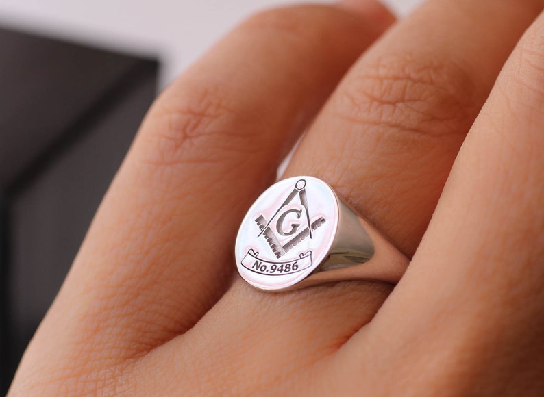 Master Mason Blue Lodge Ring - White Gold 10k Gold 14k - Bricks Masons