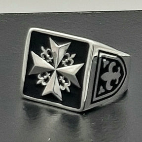 Order Of Malta Ring - Black Sterling Silver-Black Templar cross ring - Bricks Masons