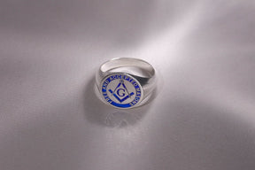 Master Mason Blue Lodge Ring - Silver Blue Enamel 925 Sterling Silver - Bricks Masons