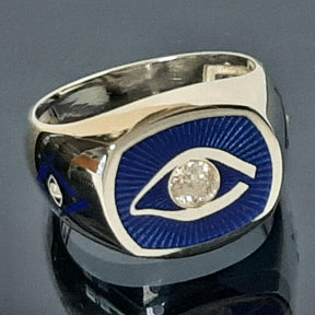 Eye of Providence Ring - Blue Eye Sterling silver With Square & Compass, Master Mason Blue Lodjee - Bricks Masons