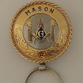 Master Mason Blue Lodge Keychain - Handcrafted Square & Compass G with Double Columns - Bricks Masons