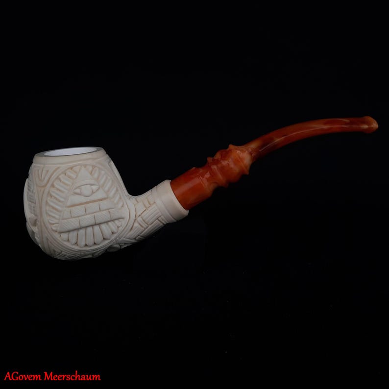 Master Mason Blue Lodge Meerschaum Pipe - Handmade With Square & Compass - Bricks Masons