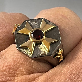 Order Of Malta Ring - Blackened Sterling Silver Garnet & Diamond - Bricks Masons