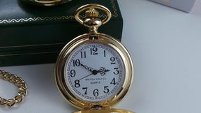 Master Mason Blue Lodge Pocket Watch - Full Hunter Gift Set with Cufflinks & Certificate - Bricks Masons