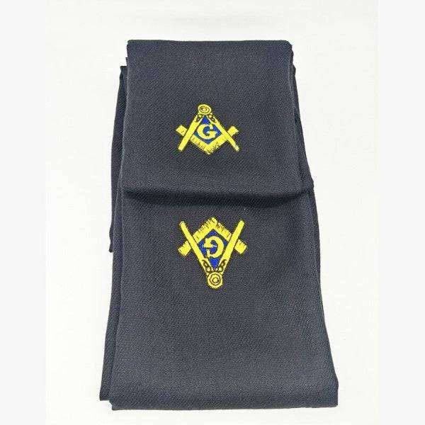 Master Mason Blue Lodge Scarf - Black Embroidery Cashmere