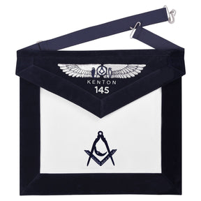 Junior Deacon Blue Lodge Officer Apron - Kenton Lodge Navy Velvet With Silver Embroidery Thread - Bricks Masons