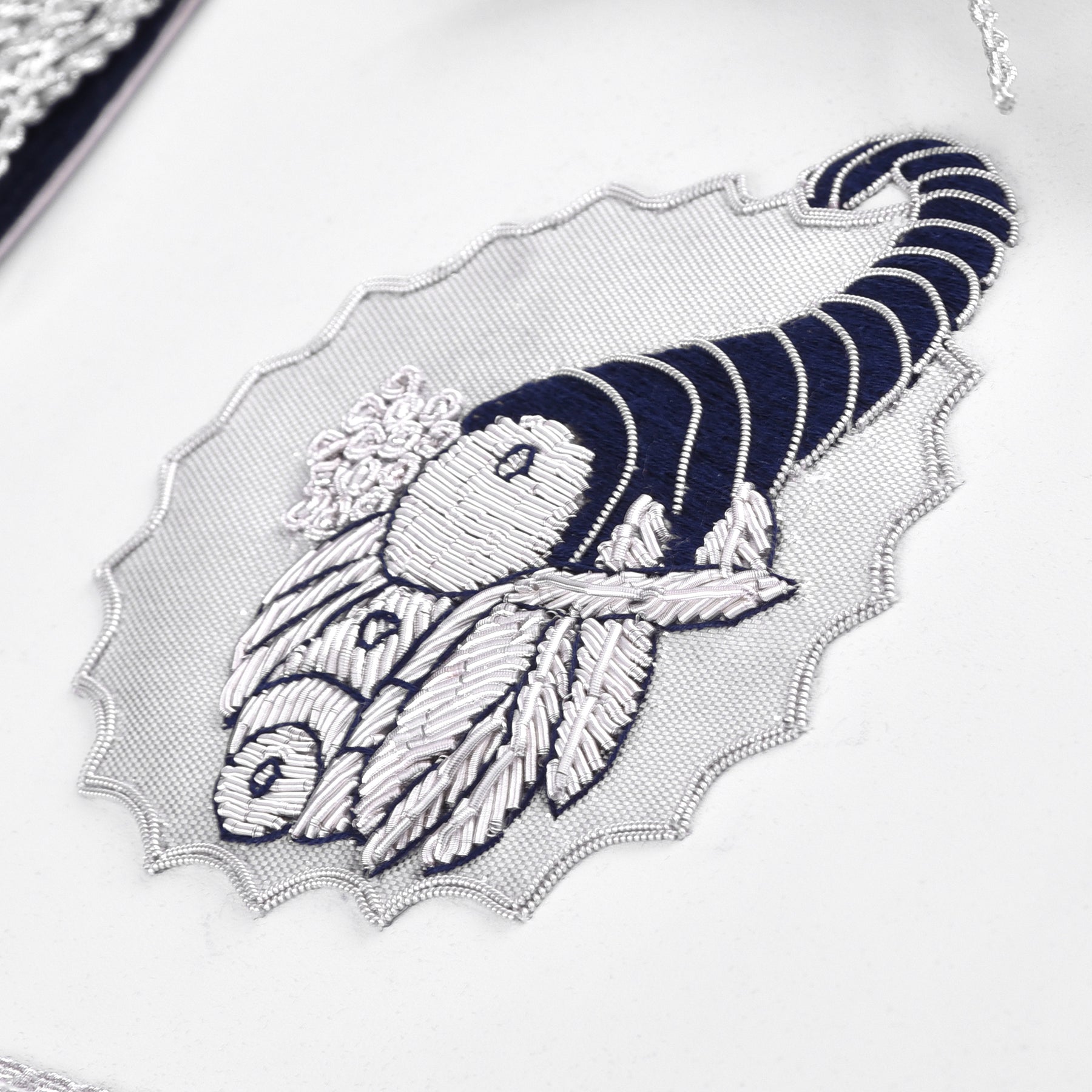 Junior Steward Blue Lodge Officer Apron - Dark Blue With Silver Hand Embroidery Bullion - Bricks Masons