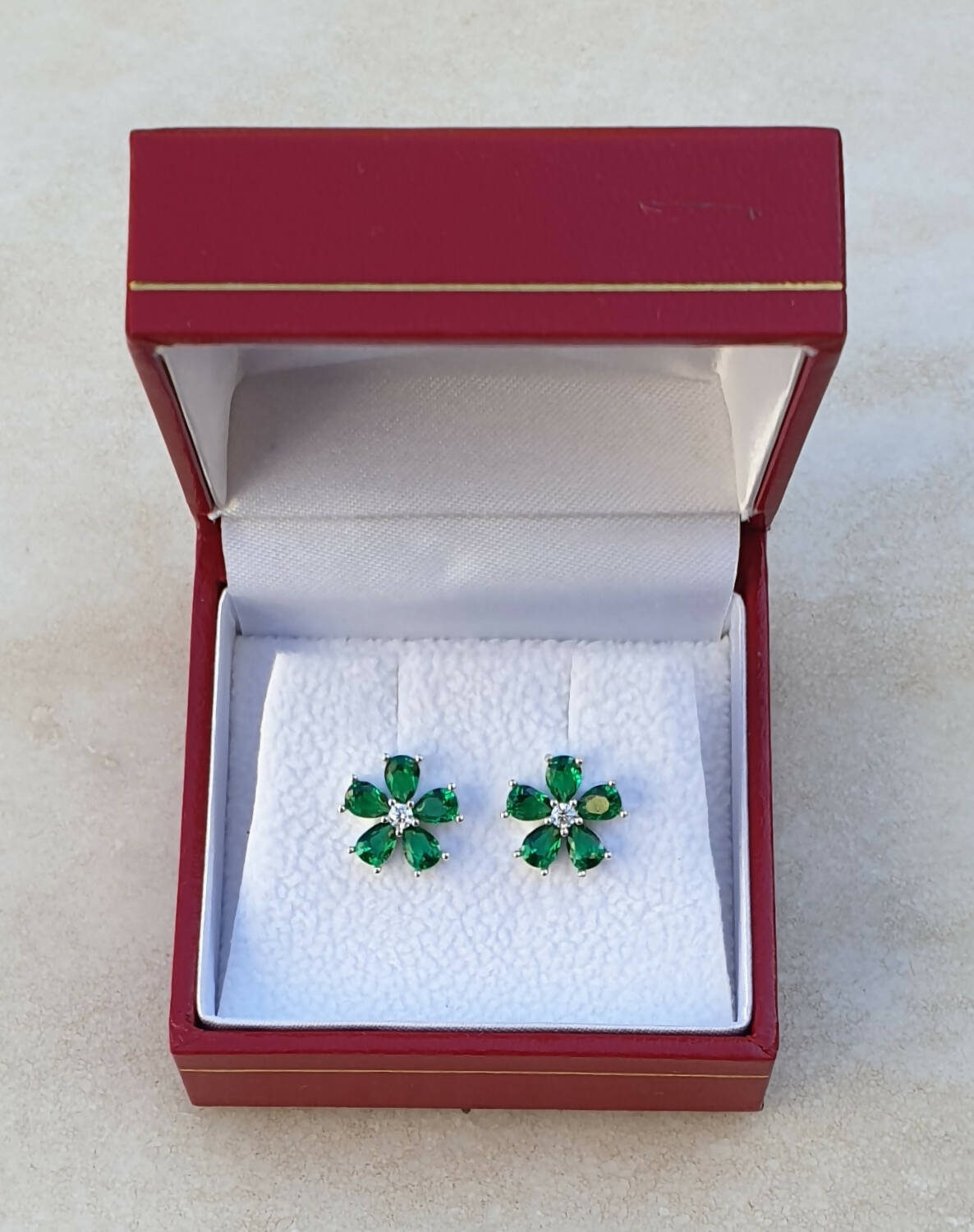 Masonic Earring – Forget Me Not 925K Silver With Green Stones - Bricks Masons