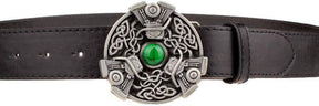 Knights Templar Belt - Celtic Knot Green Gem Black/Brown/White - Bricks Masons