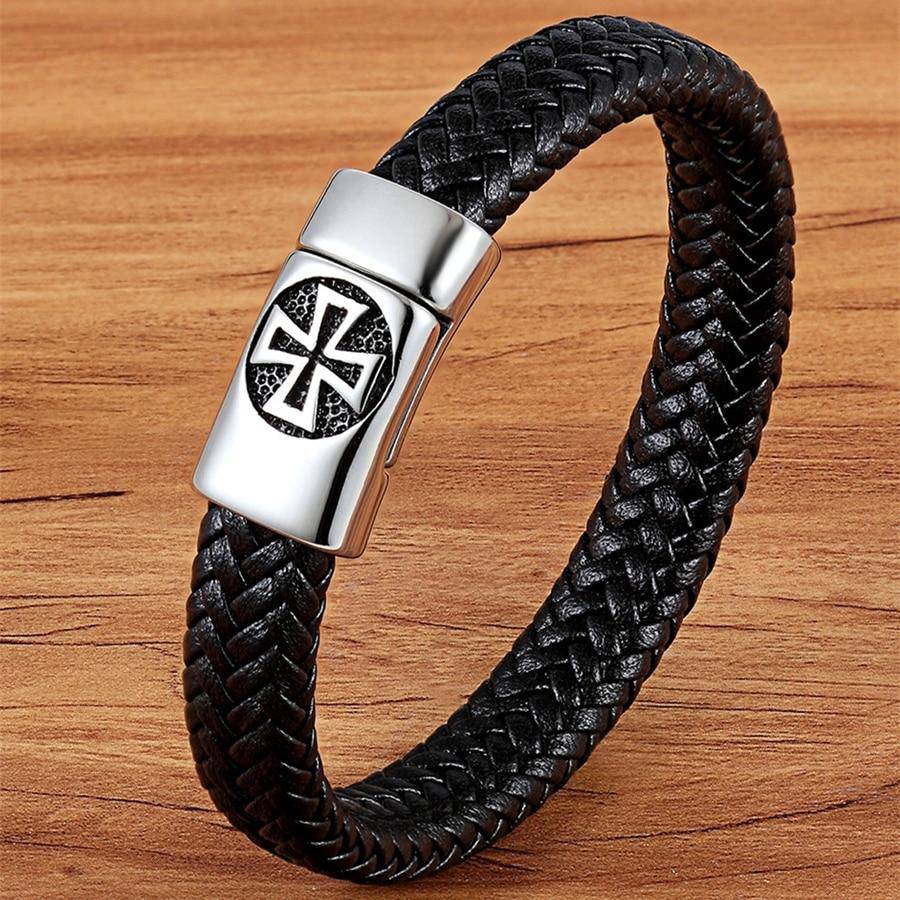 Knights Templar Bracelet - Cross Genuine Leather - Bricks Masons