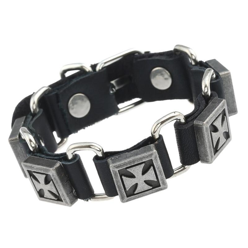 Knights Templar Bracelet - Cross Leather (Black/Brown) - Bricks Masons
