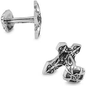 Knights Templar Cufflink - Electroplated Black Rhinestones Filled Cross - Bricks Masons