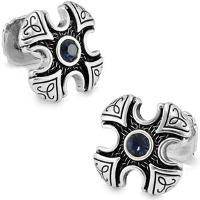 Knights Templar Cufflink - Electroplated Blue Rhinestone Cross - Bricks Masons