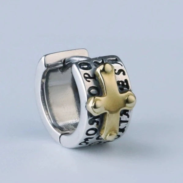 Knights Templar Earring - Gold Cross 925 Sterling Silver - Bricks Masons