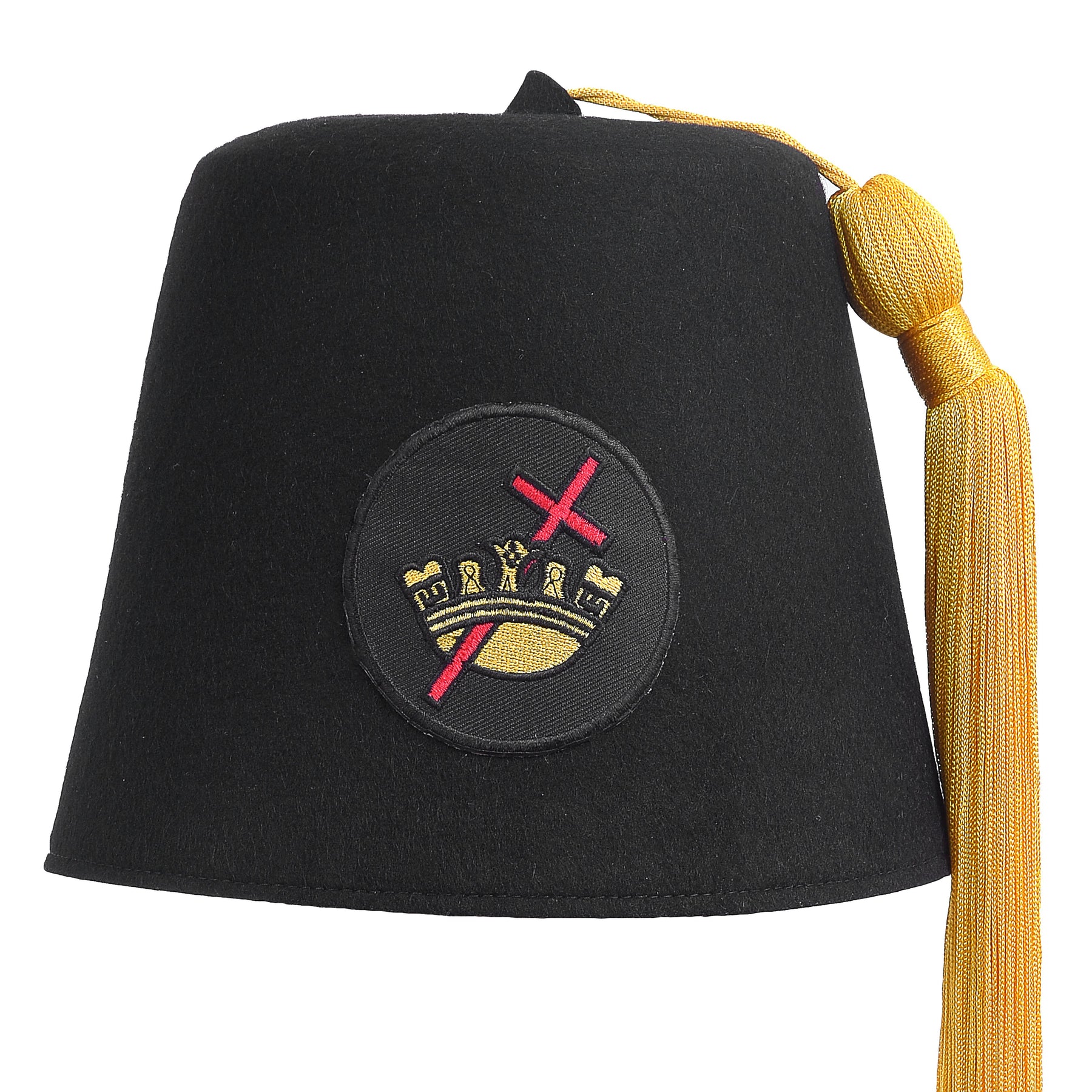Knights Templar Fez Hat - Black Wool With Round Patch - Bricks Masons