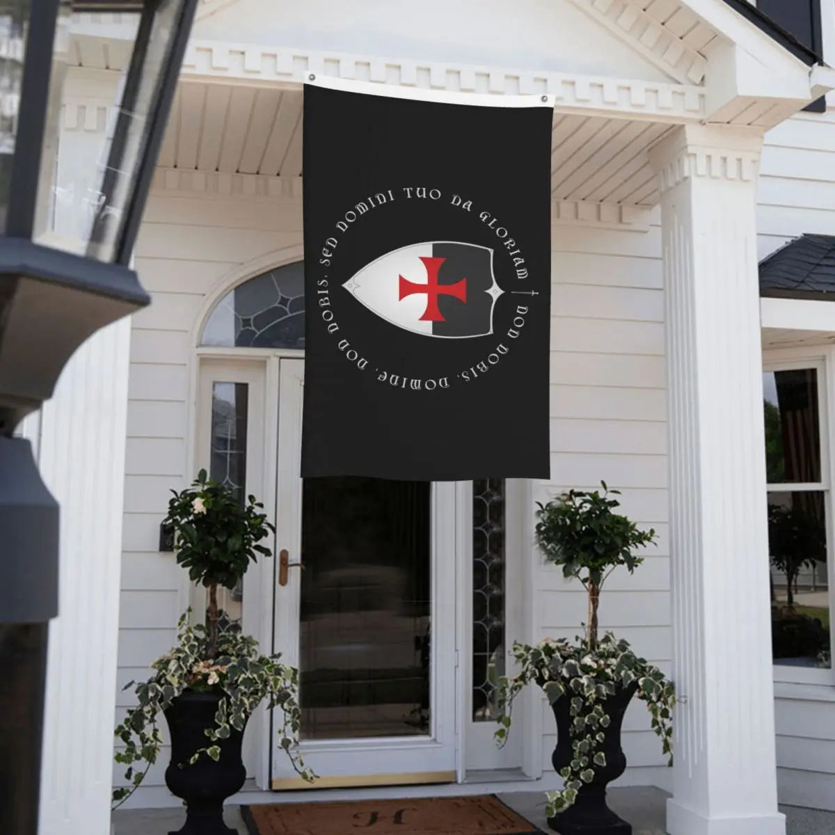 Knights Templar Flag - Crusader Motto And Cross Polyester - Bricks Masons