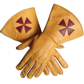 Knights Templar Gauntlet - Yellow Leather with Red Cross - Bricks Masons