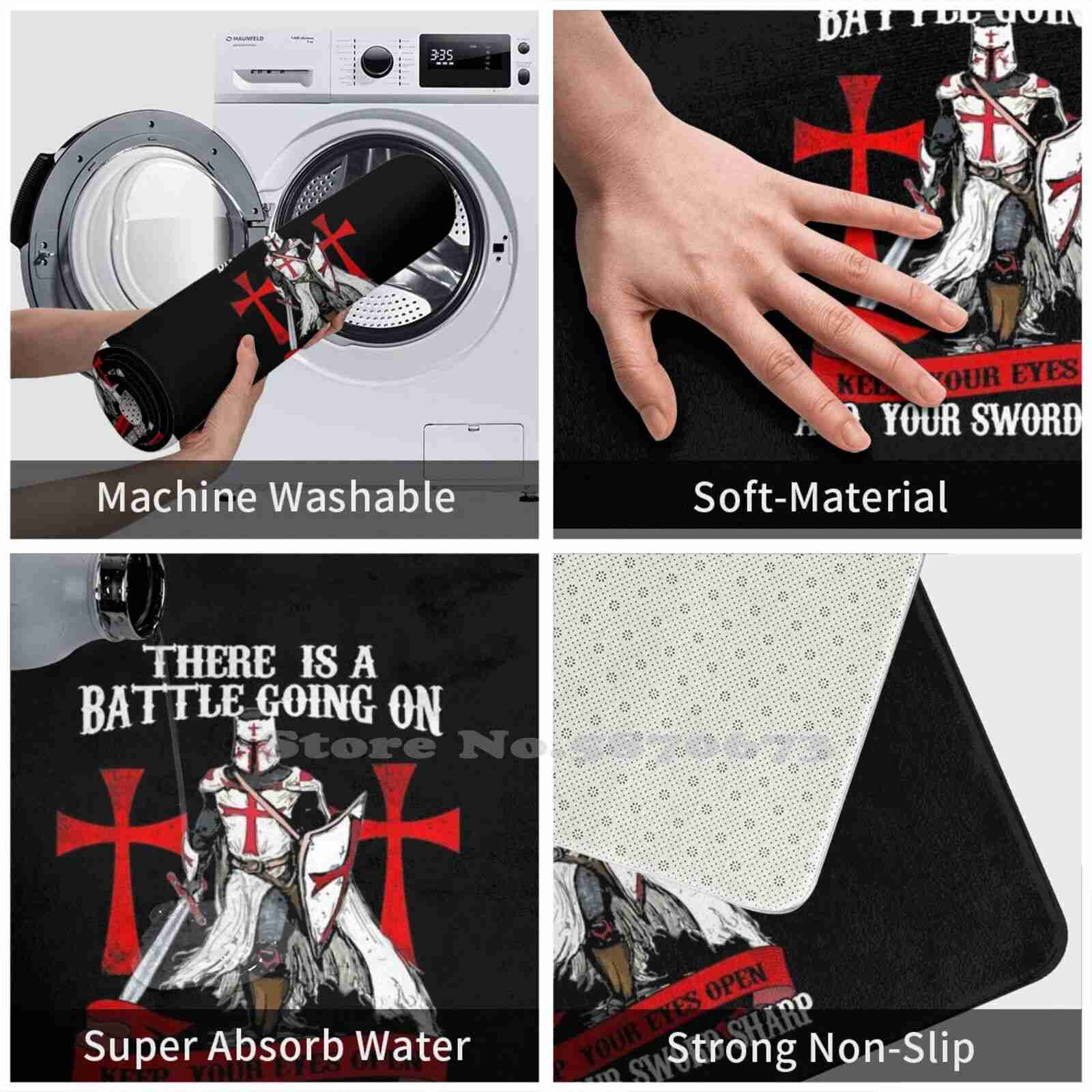 Knights Templar Mat - (There Is A Battle Going On) Soft Black Door - Bricks Masons