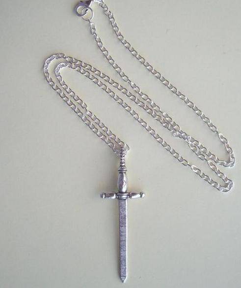 Knights Templar Necklace - Silver Sword Cross - Bricks Masons