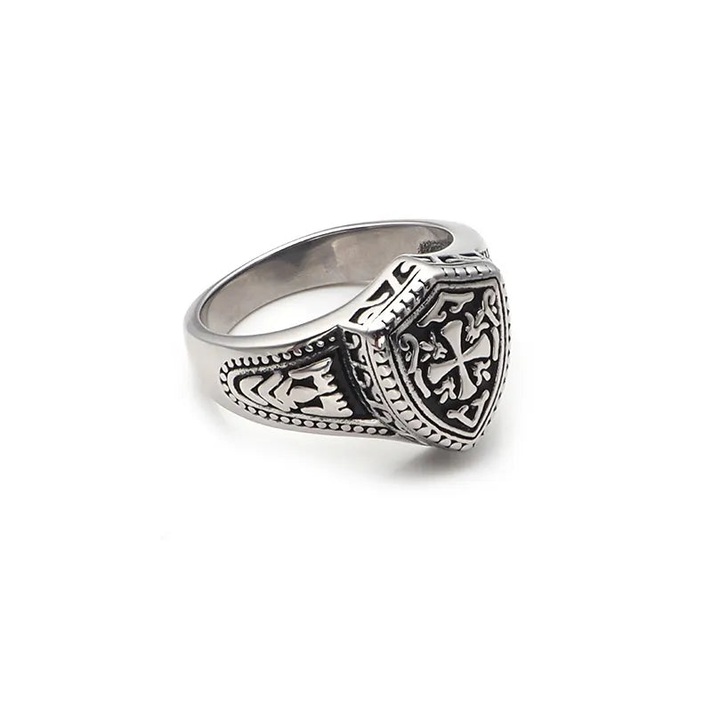 Knights Templar Commandery Ring - 316L Stainless Steel Warrior Cross Shield - Bricks Masons