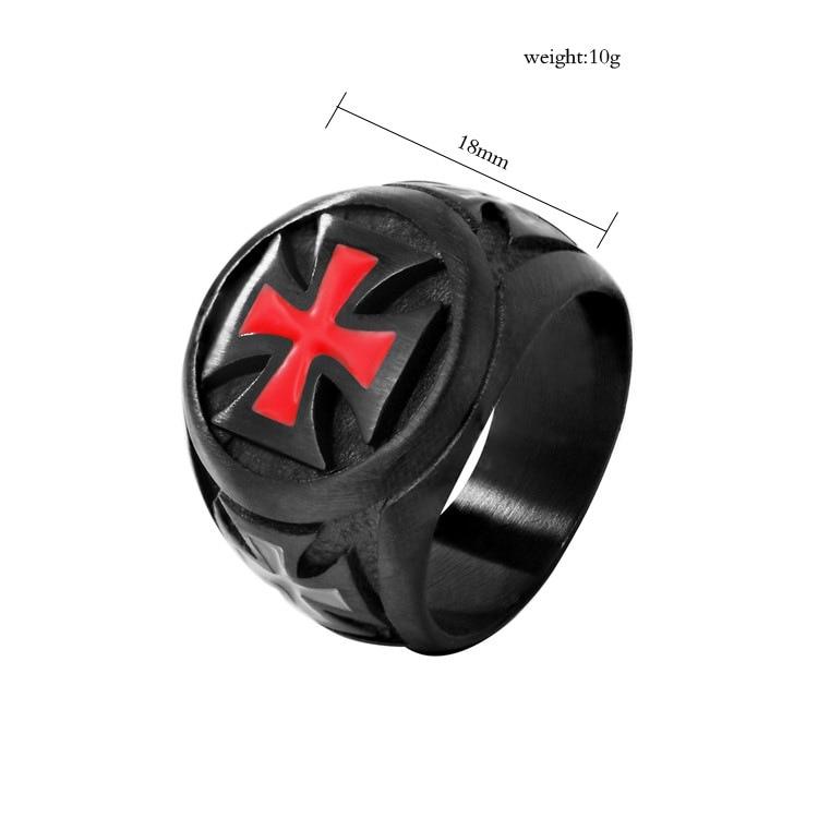 Knights Templar Ring - Black Tone Red Cross - Bricks Masons