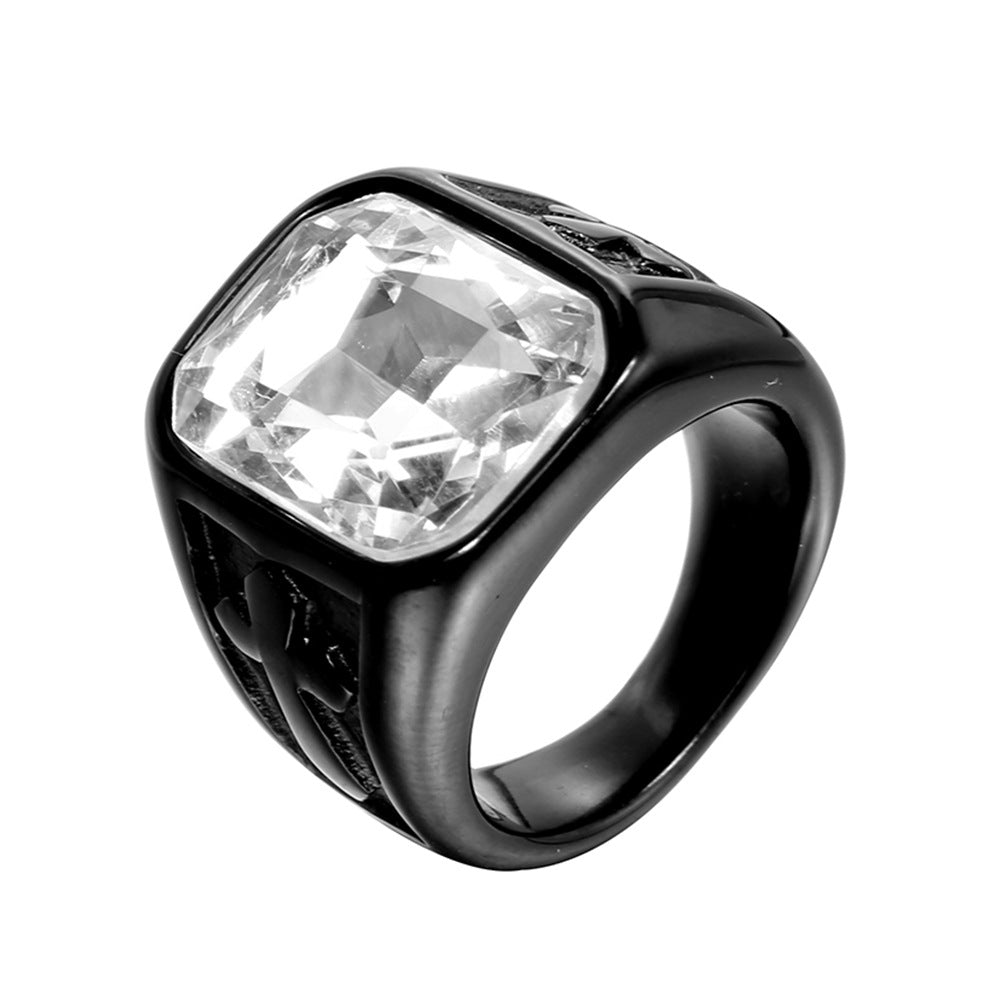 Knights Templar Commandery Ring - Black With Various Gemstones Stainless Steel Ring - Bricks Masons