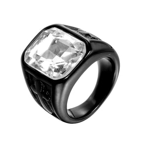 Knights Templar Commandery Ring - Black With Various Gemstones Stainless Steel Ring - Bricks Masons