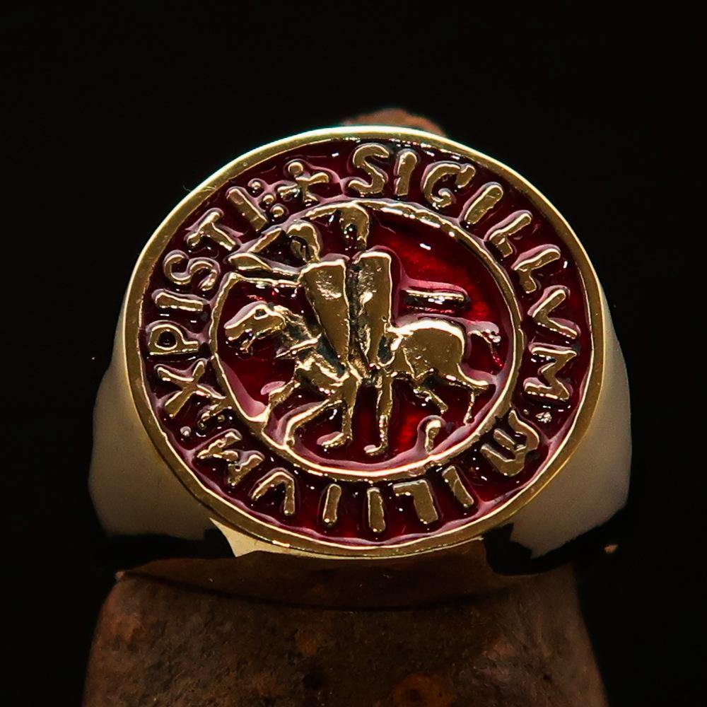 Knights Templar Ring - Gold & Red Sigillum MilItum XPISTI - Bricks Masons