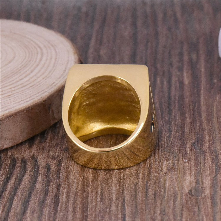 Knights Templar Commandery Ring - Gold Vintage Stainless Steel Rectangular Cross Ring - Bricks Masons