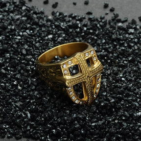 Knights Templar Ring - Golden Zirconia Armor - Bricks Masons