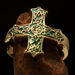 Knights Templar Ring - Green Celtic Cross - Bricks Masons
