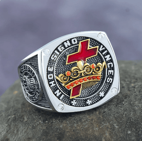 Knights Templar Ring - In Hoc Signo Vinces Crusader Seal Sterling Silver - Bricks Masons