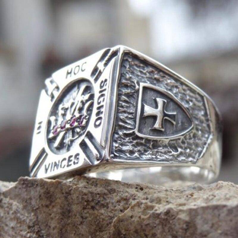 Knights Templar Ring - IN HOC SIGNO VINCES Silver Stainless Steel - Bricks Masons