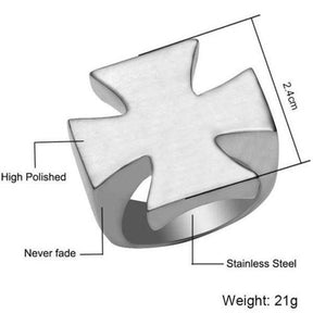 Knights Templar Ring - Plain Silver Cross - Bricks Masons