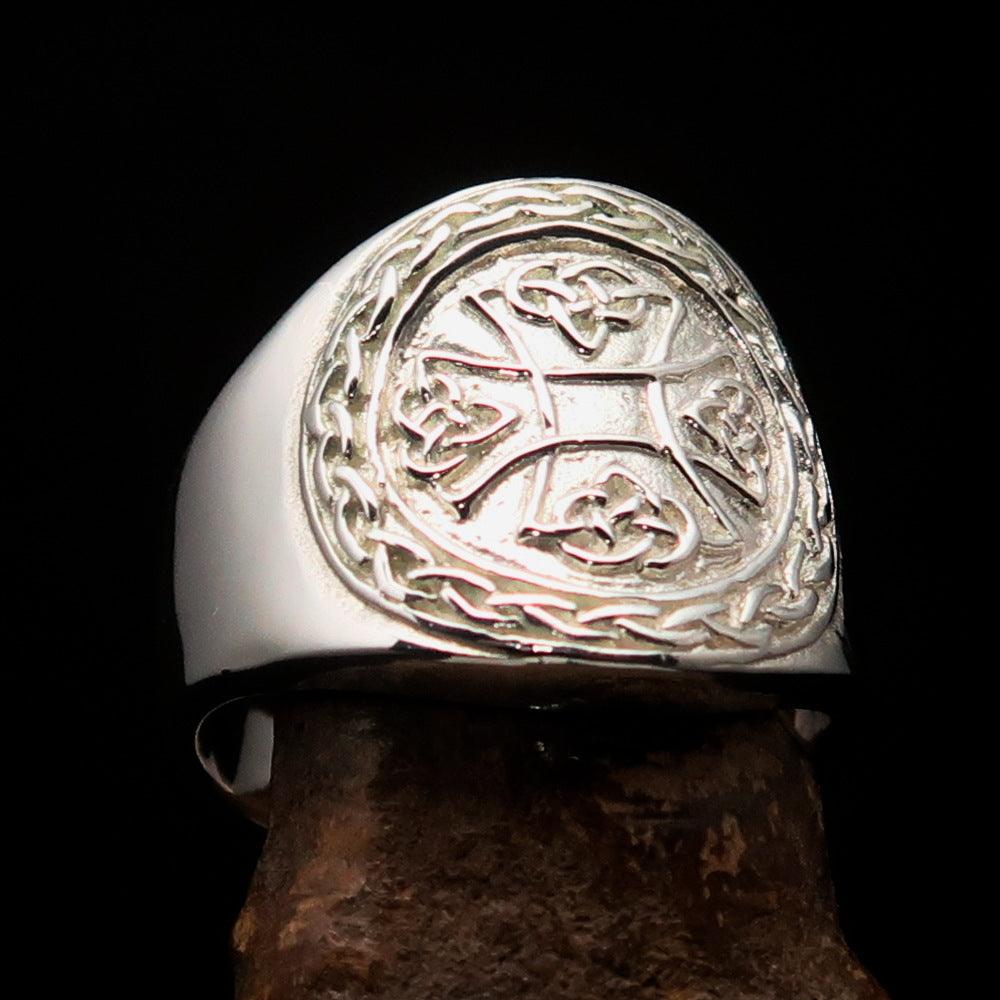 Knights Templar Ring - Polished Cross Sterling Silver - Bricks Masons