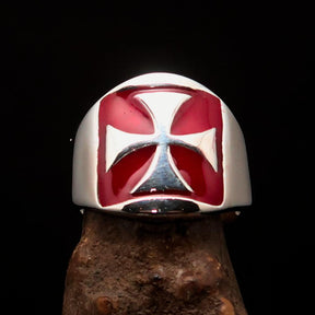 Knights Templar Ring - Red Sterling Silver Cross - Bricks Masons
