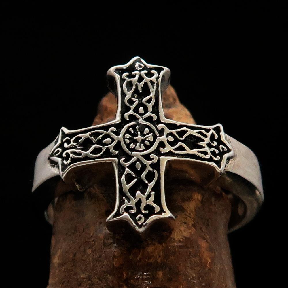 Knights Templar Ring - Silver & Black Cross Sterling Silver - Bricks Masons