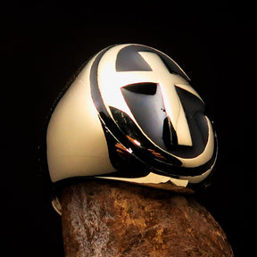 Knights Templar Ring - Solid Brass Gold Cross - Bricks Masons