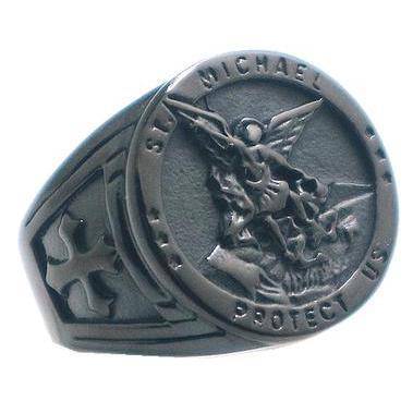 Knights Templar Ring - St. Michael Protect Us Black - Bricks Masons