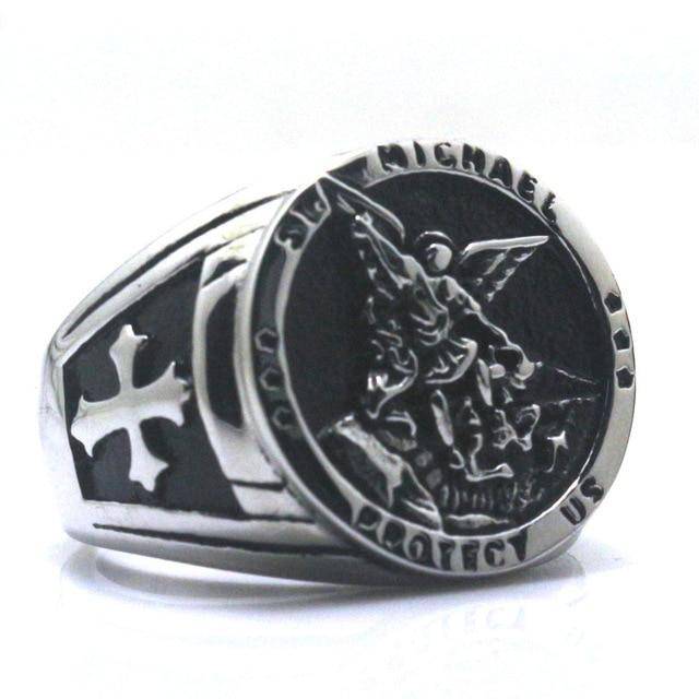 Knights Templar Ring - St. Michael Protect Us (Gold and Silver) - Bricks Masons