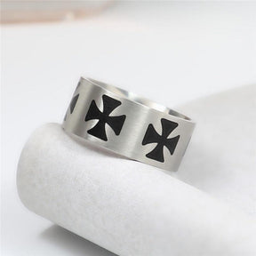 Knights Templar Ring - Stainless Steel Black Cross - Bricks Masons