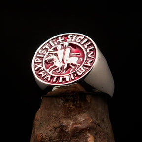 Knights Templar Ring - Sterling Silver Red Sigillum MilItum XPISTI - Bricks Masons
