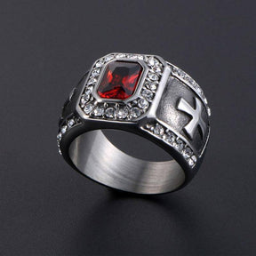 Knights Templar Ring - Zirconia Cross (Black/Red) - Bricks Masons