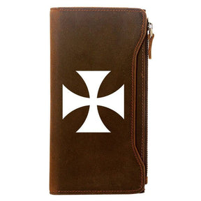Knights Templar Wallet - Genuine Brown Leather Cross - Bricks Masons