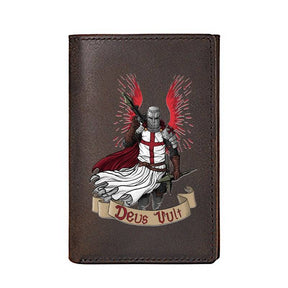 Knights Templar Wallet - Genuine Leather Crusaders & Credit Card Holder Dark Brown - Bricks Masons